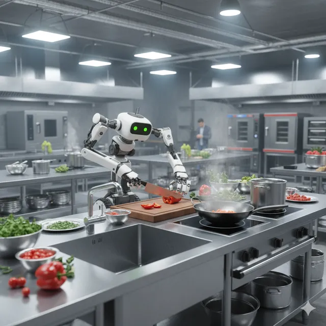 Raised beds under lights with robots and sensors monitoring plant growth