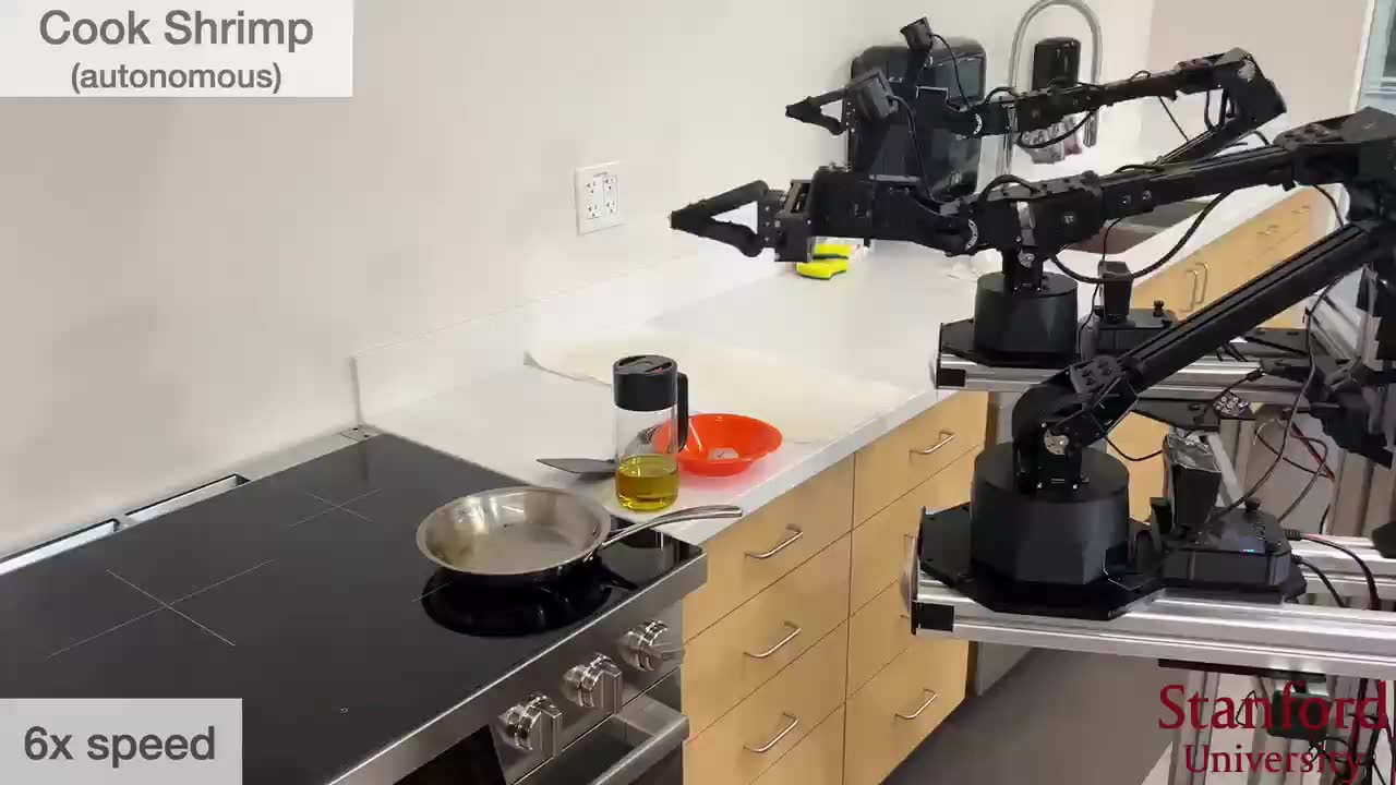 Mobile ALOHA performing bimanual kitchen tasks